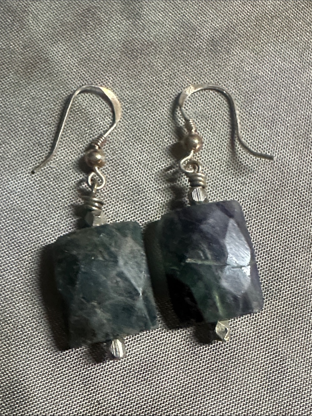 925 stamped Dark Green Stone Drop Earrings - Women Jewelry